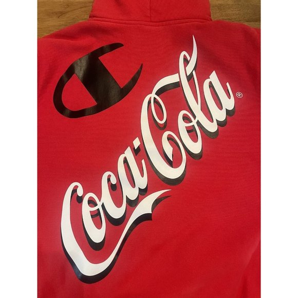 Champion Hoodie Mens Medium Red Reverse Weave Coca Cola Sweatshirt Adult **‎ - Picture 9 of 9